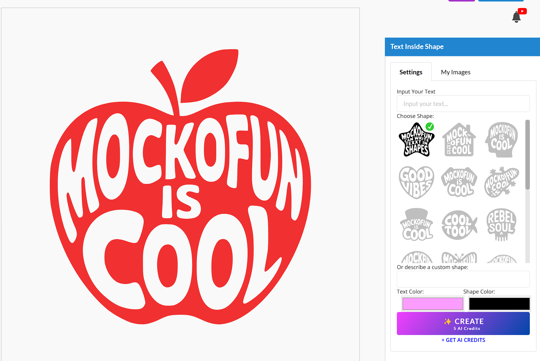 MockoFun Text Inside Shape Generator Interface